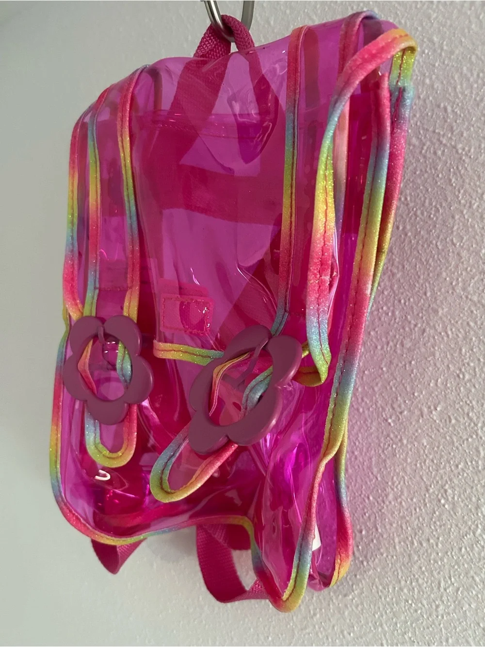 Cat & Jack Hot Pink Clear Kids Backpack with Rainbow Trim